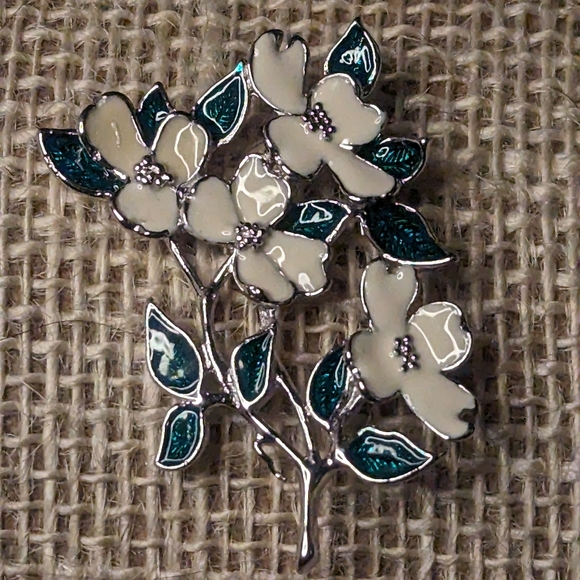 Signed Fish Enterprises Fine Enamel Flower Brooch - Picture 1 of 4